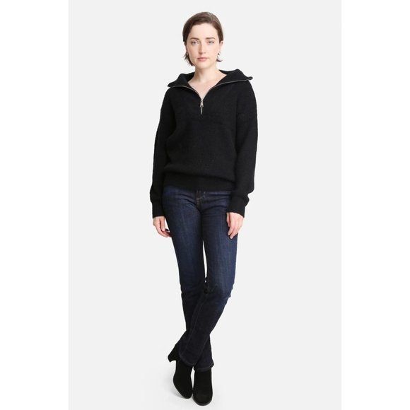 COMFY LUXE WOMEN'S SOLID BLACK MOCK TURTLENECK SWEATER W/ ZIPPER - OS - Picture 4 of 6